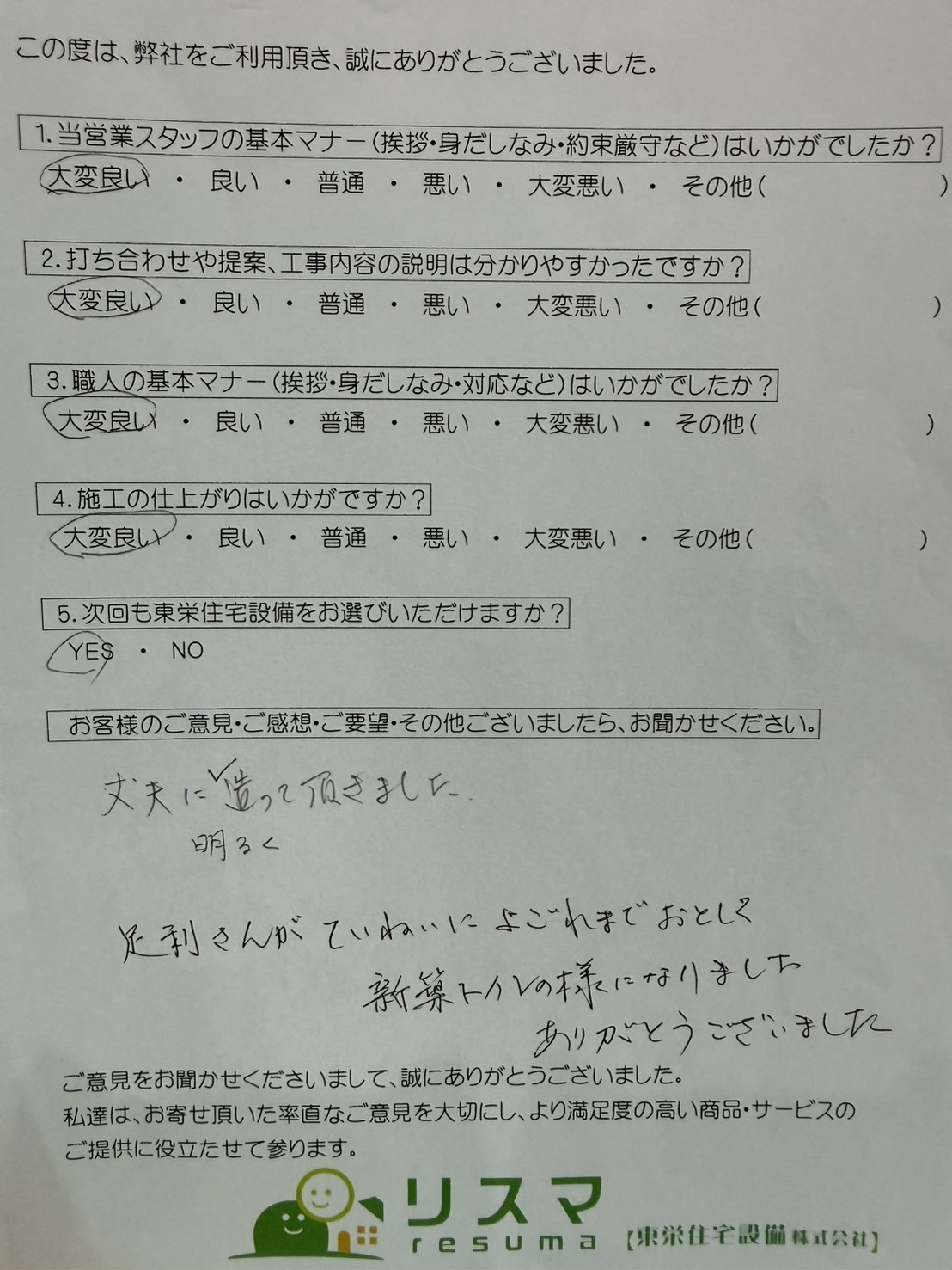 海老名市でトイレリフォームをしていただいたＳ様